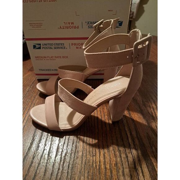 8M Chinese Laundry Tan Khaki Nude Ooen Toe Ankle Strap Chunky High Heel … - Picture 3 of 8